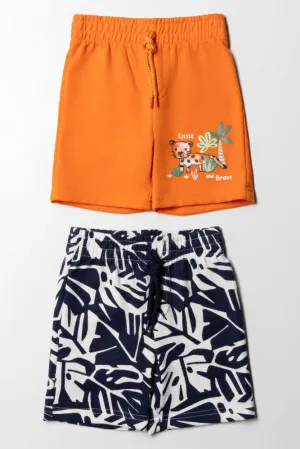 2  Pack  Basic Knit Shorts Navy And Orange