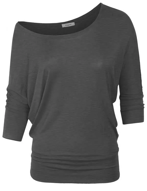3/4 Sleeve Dolman Casual Loose Fit Drape Top T-Shirt (S-3X)