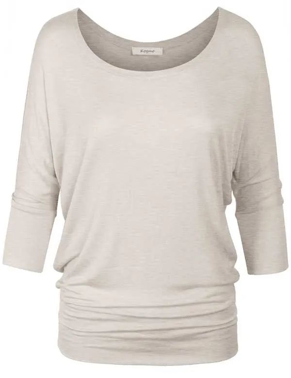 3/4 Sleeve Dolman Casual Loose Fit Drape Top T-Shirt (S-3X)