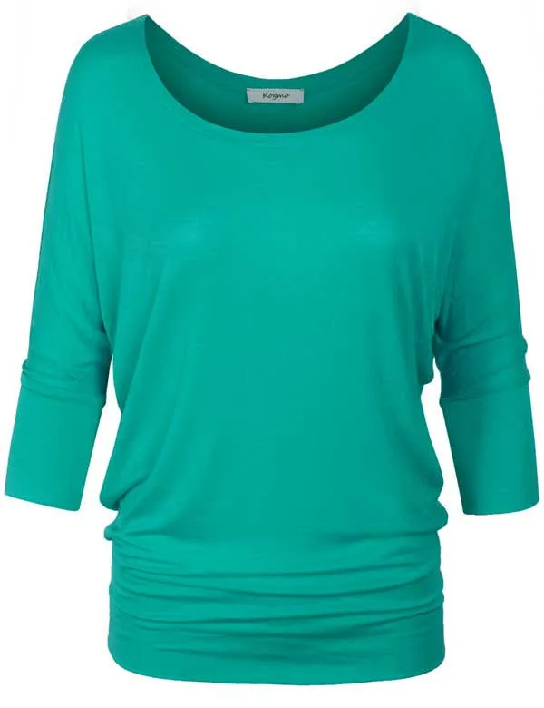 3/4 Sleeve Dolman Casual Loose Fit Drape Top T-Shirt (S-3X)