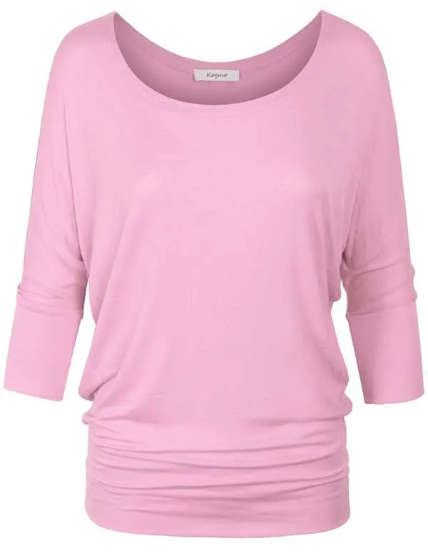 3/4 Sleeve Dolman Casual Loose Fit Drape Top T-Shirt (S-3X)