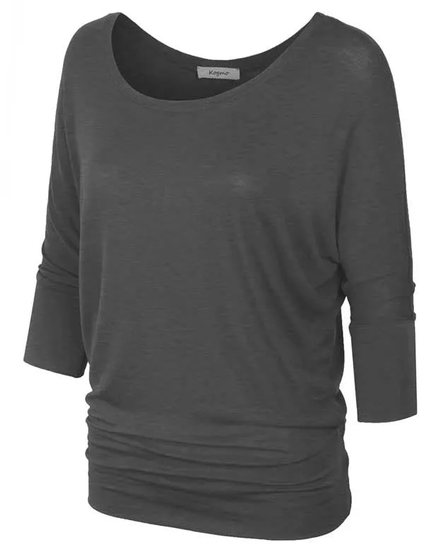 3/4 Sleeve Dolman Casual Loose Fit Drape Top T-Shirt (S-3X)