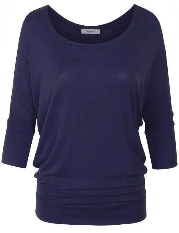 3/4 Sleeve Dolman Casual Loose Fit Drape Top T-Shirt (S-3X)