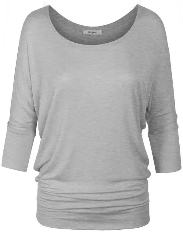 3/4 Sleeve Dolman Casual Loose Fit Drape Top T-Shirt (S-3X)