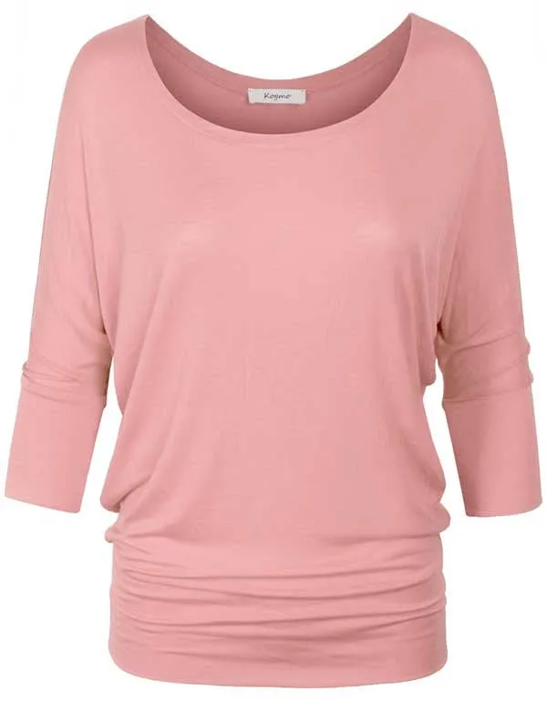 3/4 Sleeve Dolman Casual Loose Fit Drape Top T-Shirt (S-3X)