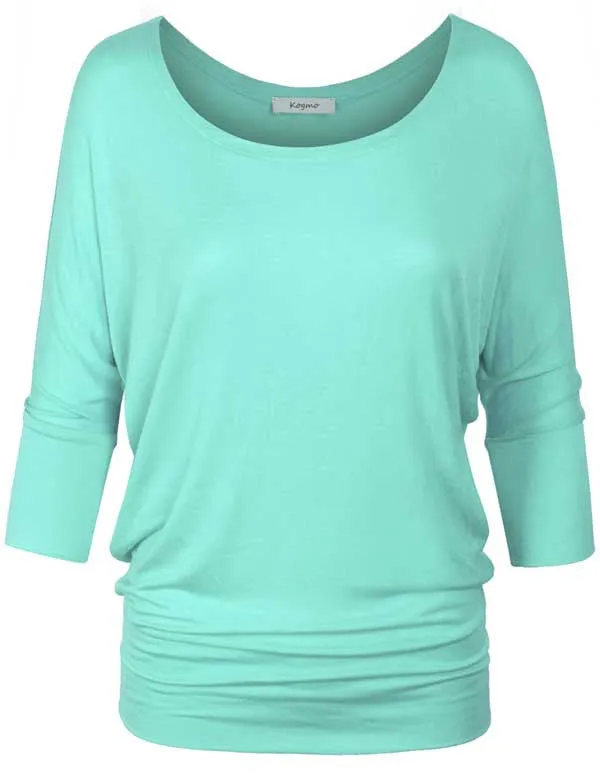 3/4 Sleeve Dolman Casual Loose Fit Drape Top T-Shirt (S-3X)