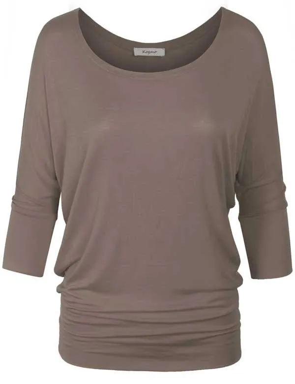 3/4 Sleeve Dolman Casual Loose Fit Drape Top T-Shirt (S-3X)