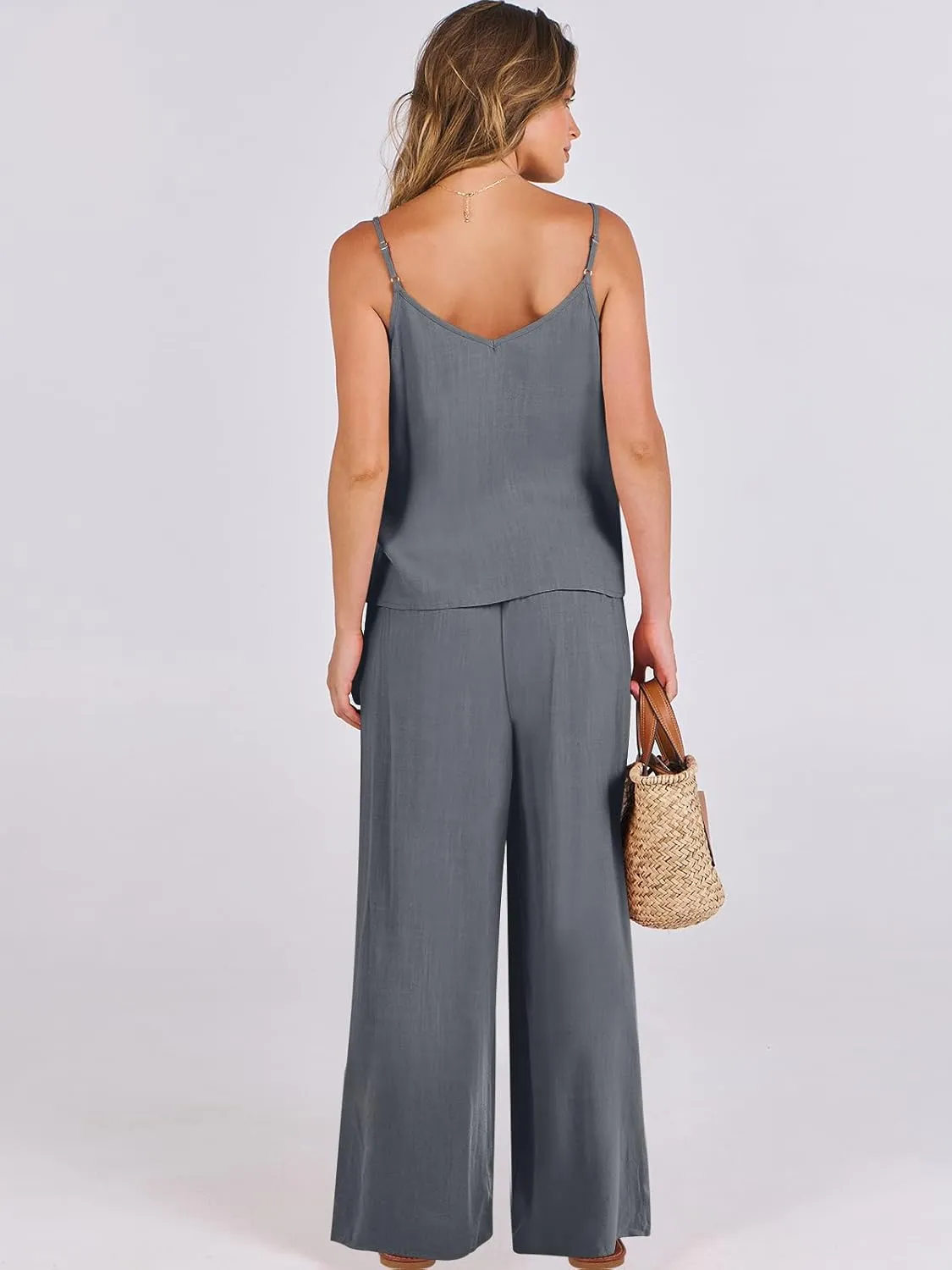 ANRABESS Women's 2 Piece Linen Lounge Set Casual Matching Pants Jumpsuit Summer Beach Travel Vacation Trendy Outfits