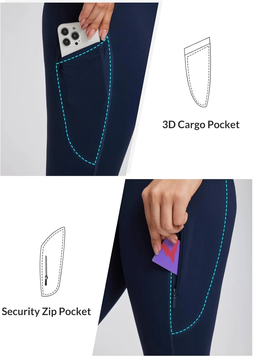 baleaf Women's High Waist Leggings with Pocket Hiking Pants Tummy Control 3 Pocket for Athletic Outdoor Running
