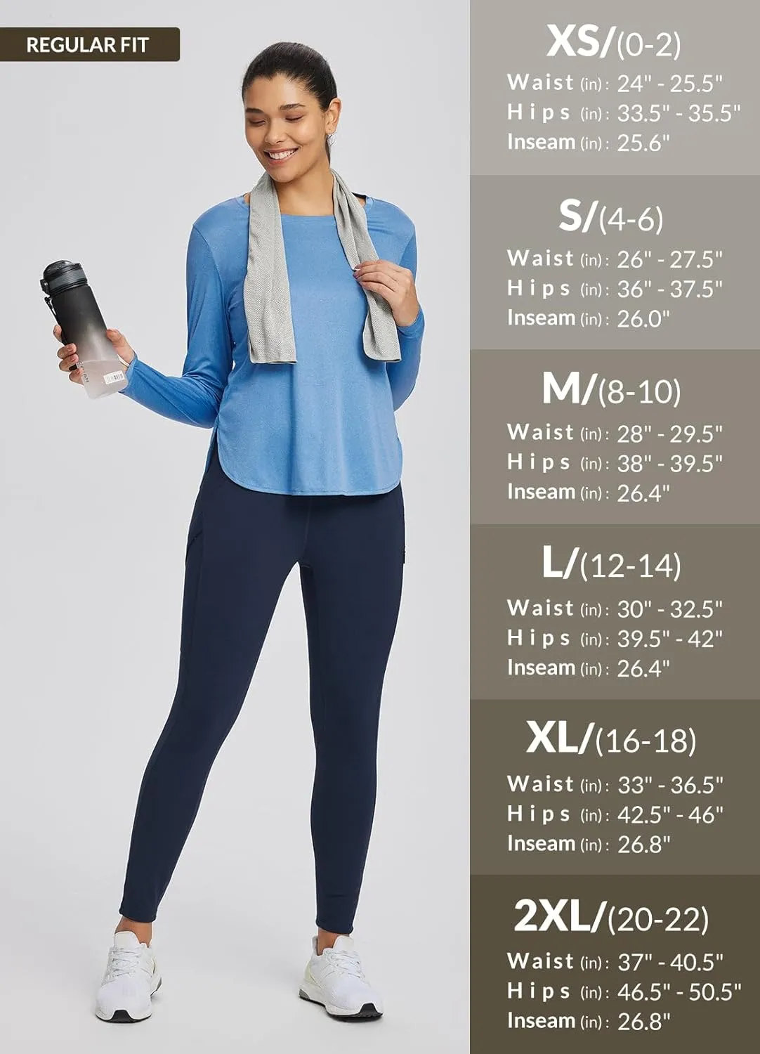 baleaf Women's High Waist Leggings with Pocket Hiking Pants Tummy Control 3 Pocket for Athletic Outdoor Running