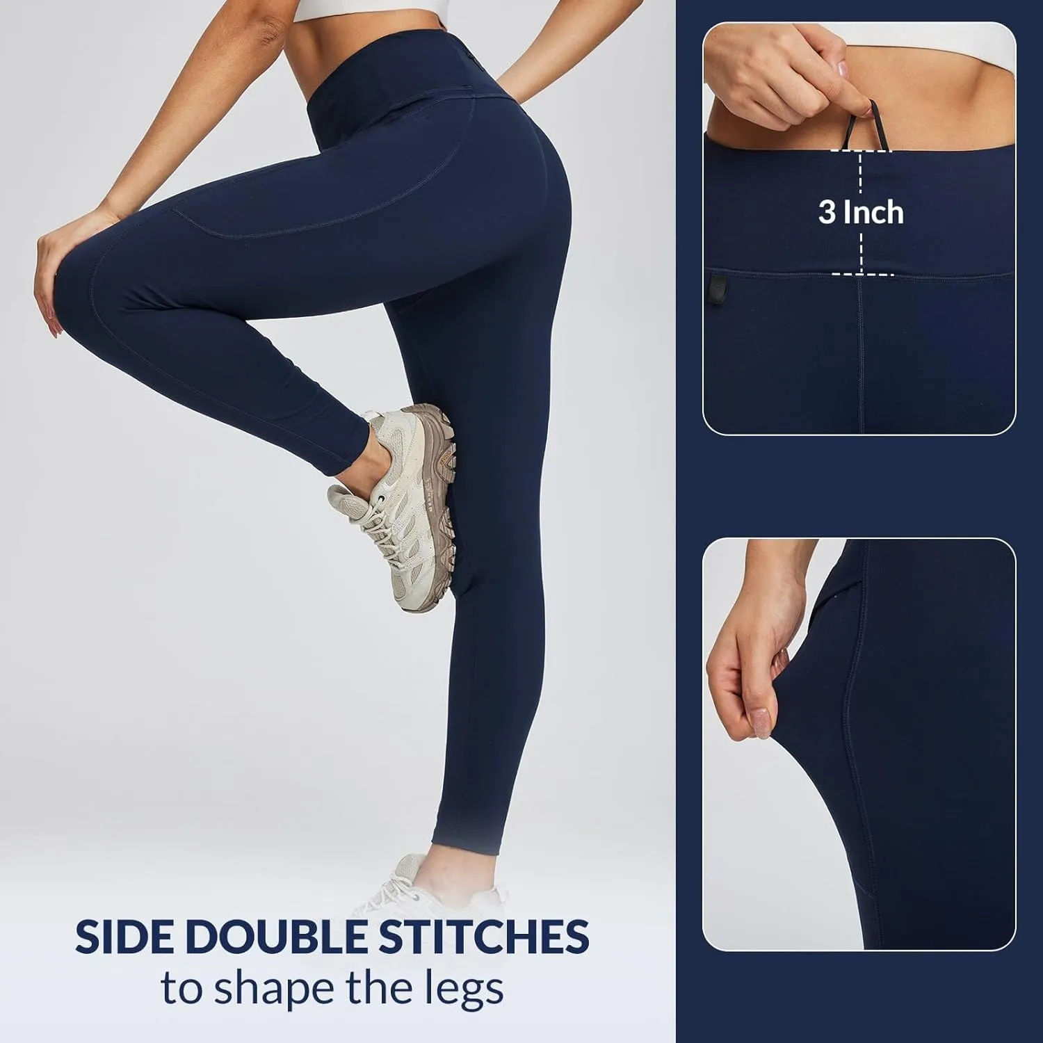 baleaf Women's High Waist Leggings with Pocket Hiking Pants Tummy Control 3 Pocket for Athletic Outdoor Running