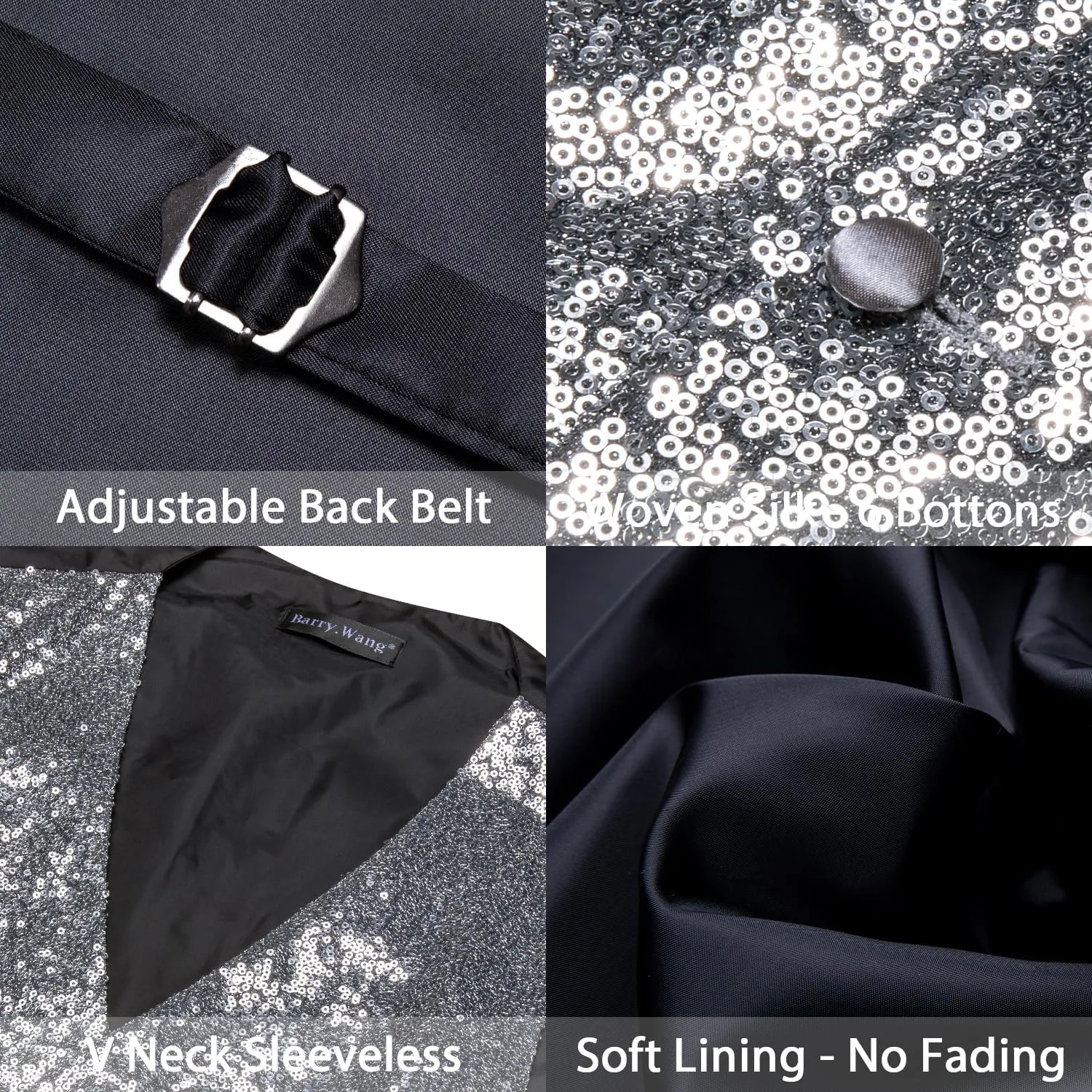 Barry.Wang Mens Sequins Vest Formal/Leisure V-neck Shiny Waistcoat Bowtie Set Prom Party Tuxedo