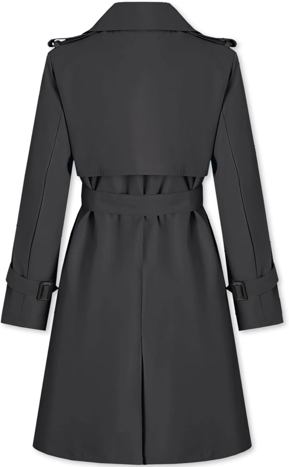 Betusline Women's Long Double-Breasted Waterproof Trench Coat with Belt