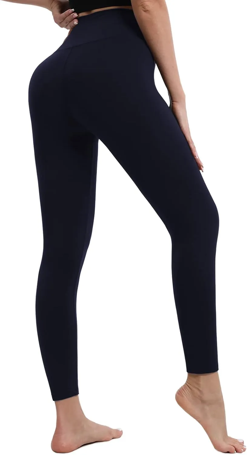 BOPOVA Women's High Waisted Capri Leggings Navy V Crossover Waist Tummy Control Workout Yoga Pants for Women