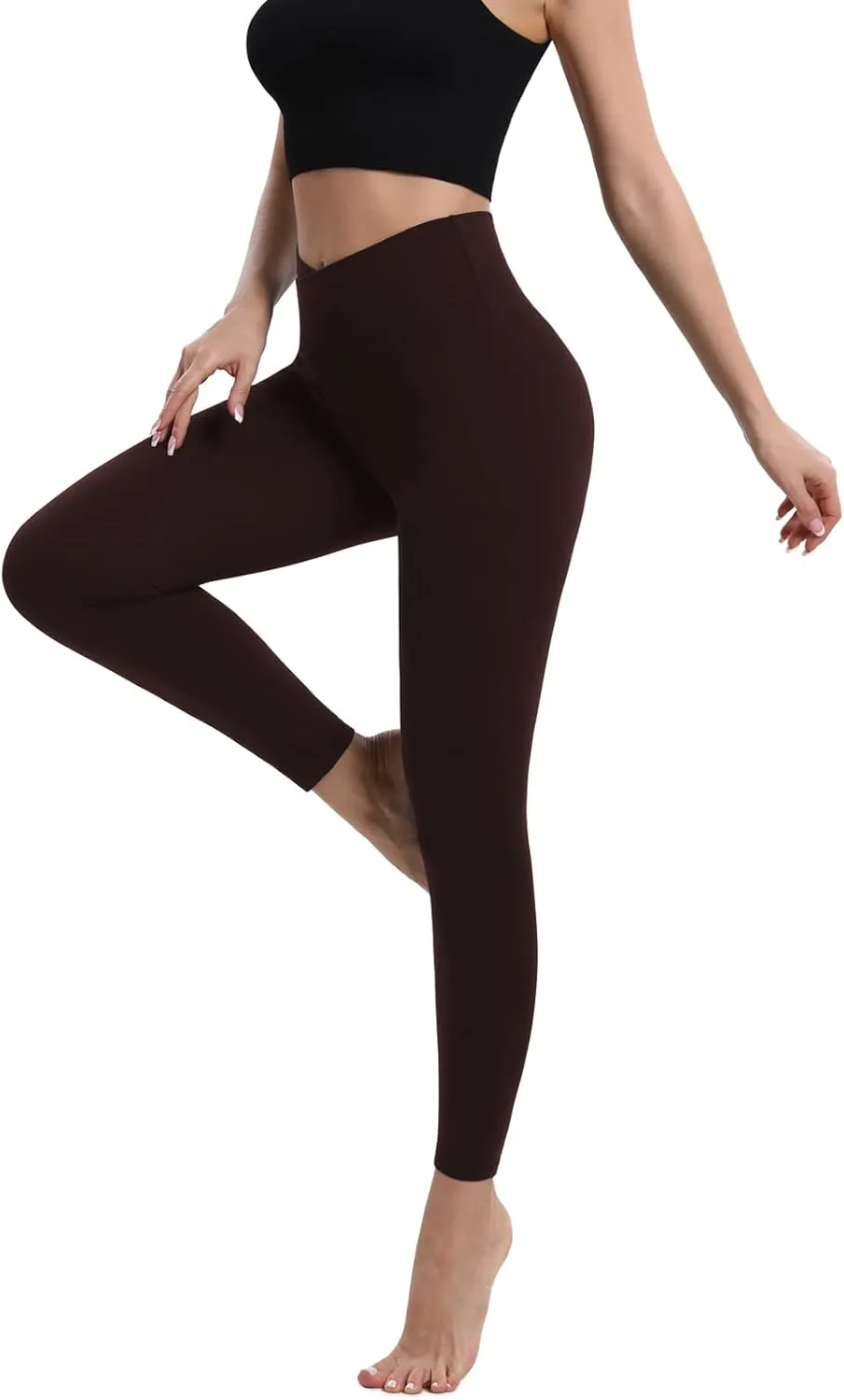 BOPOVA Women's High Waisted Capri Leggings Navy V Crossover Waist Tummy Control Workout Yoga Pants for Women