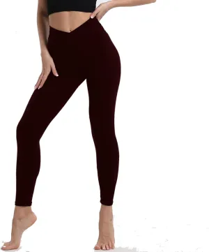 BOPOVA Women's High Waisted Capri Leggings Navy V Crossover Waist Tummy Control Workout Yoga Pants for Women
