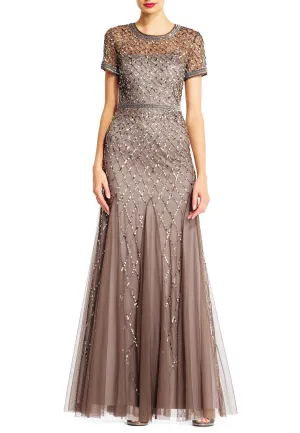 Bronze Embellished Short Sleeves Mermaid Gown