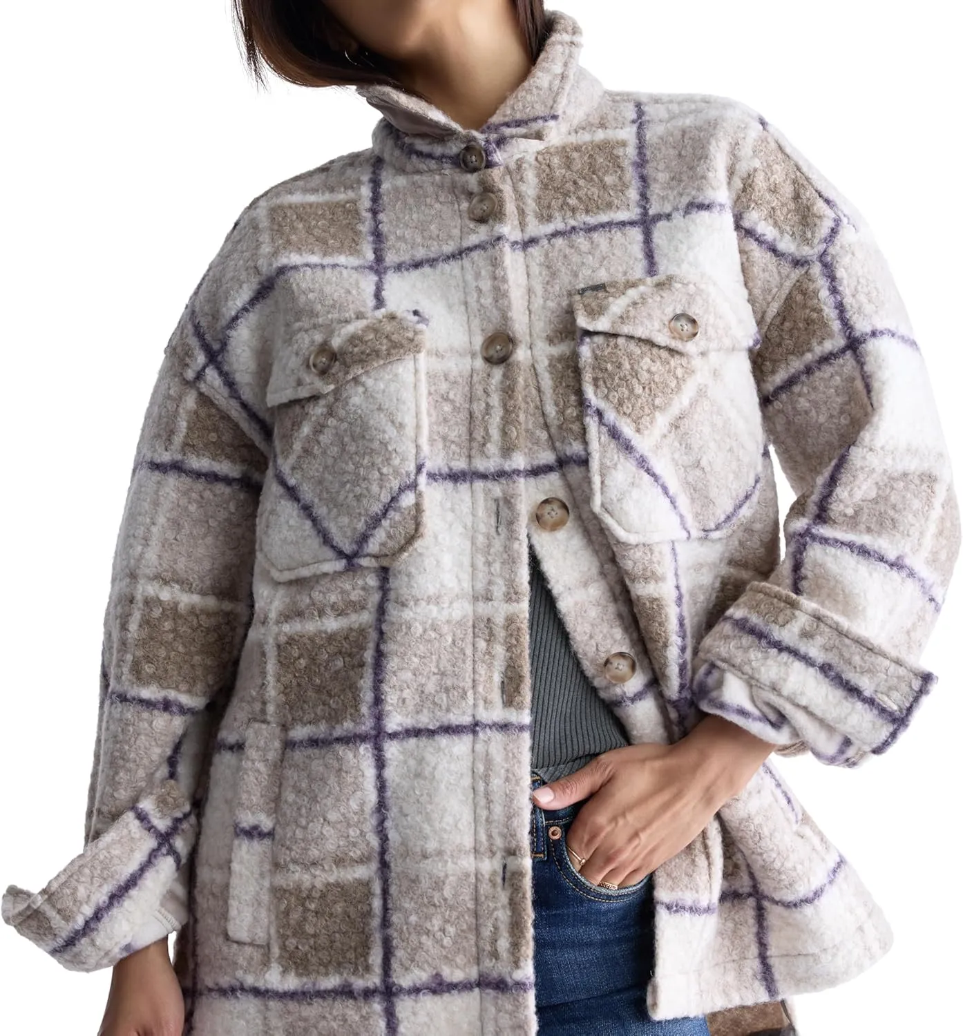 Buffalo David Bitton Women's Royce Long Sleeve Double Pocket Shacket