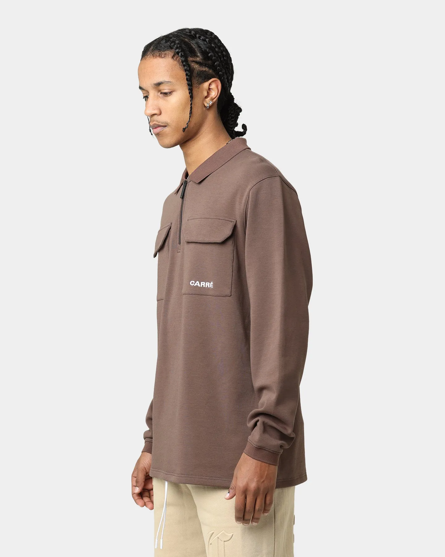 Carré Dominateur Cargo Long Sleeve Polo Shirt Brown