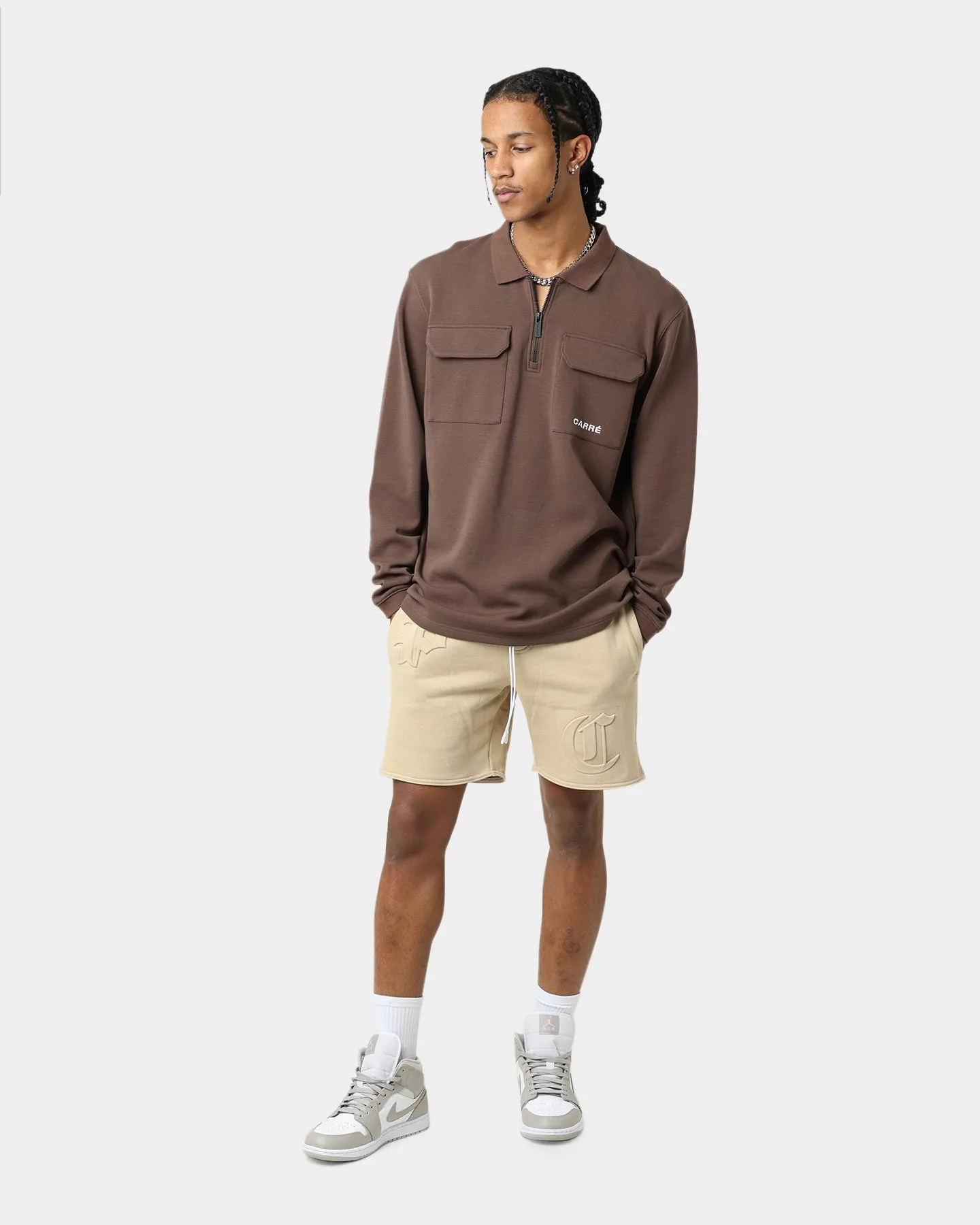 Carré Dominateur Cargo Long Sleeve Polo Shirt Brown