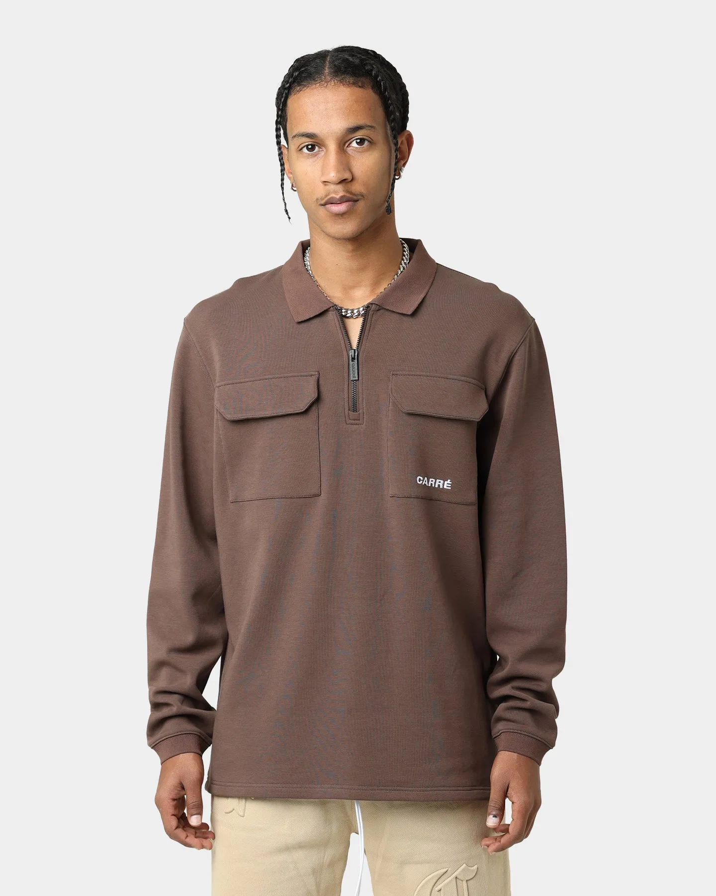 Carré Dominateur Cargo Long Sleeve Polo Shirt Brown