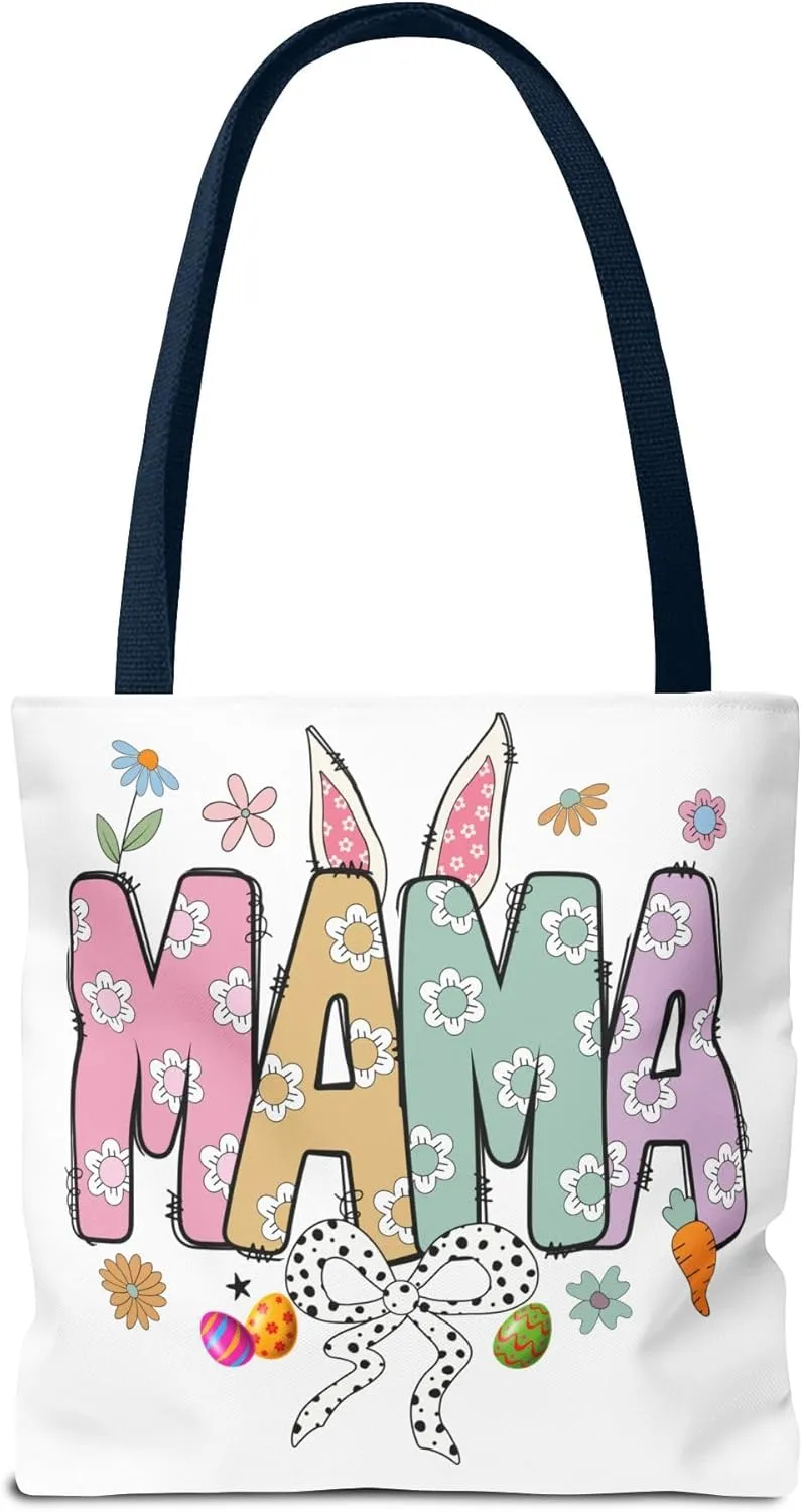Christian Easter Day Mama Bunny Coquette Tote Bag for Women Casual Reusable Shoulder Shopping Grocery Bags for Mother's Day