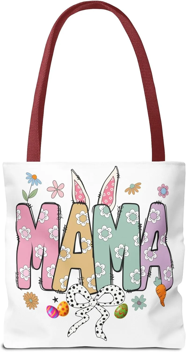 Christian Easter Day Mama Bunny Coquette Tote Bag for Women Casual Reusable Shoulder Shopping Grocery Bags for Mother's Day