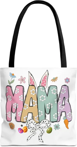 Christian Easter Day Mama Bunny Coquette Tote Bag for Women Casual Reusable Shoulder Shopping Grocery Bags for Mother's Day
