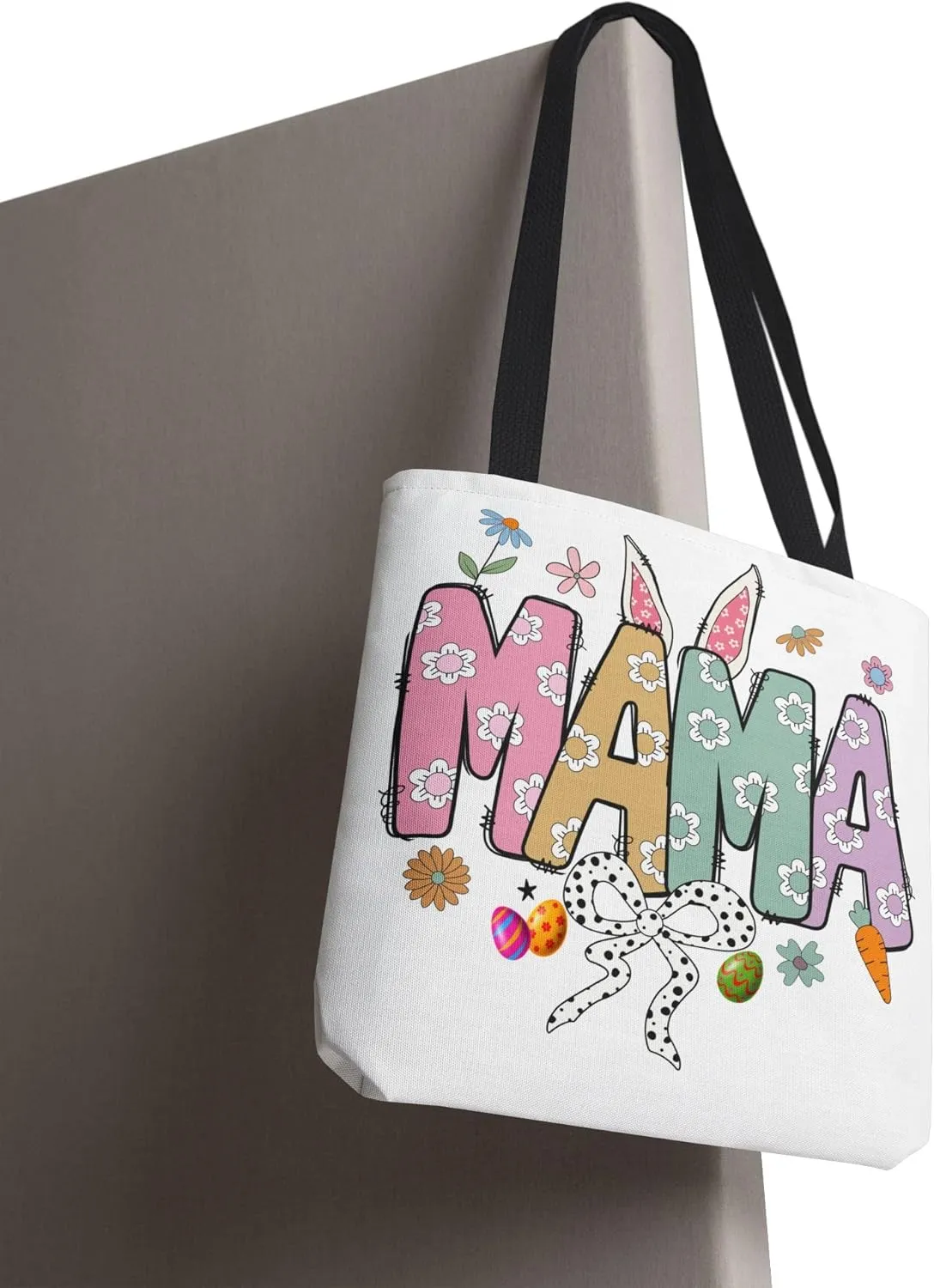 Christian Easter Day Mama Bunny Coquette Tote Bag for Women Casual Reusable Shoulder Shopping Grocery Bags for Mother's Day