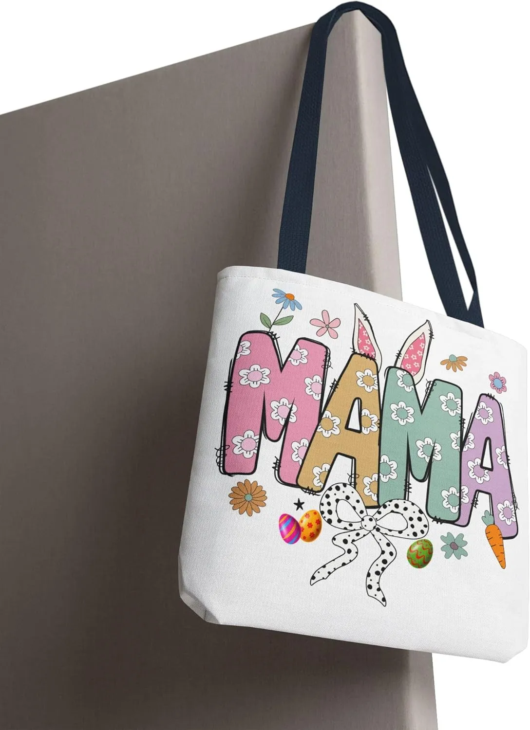 Christian Easter Day Mama Bunny Coquette Tote Bag for Women Casual Reusable Shoulder Shopping Grocery Bags for Mother's Day