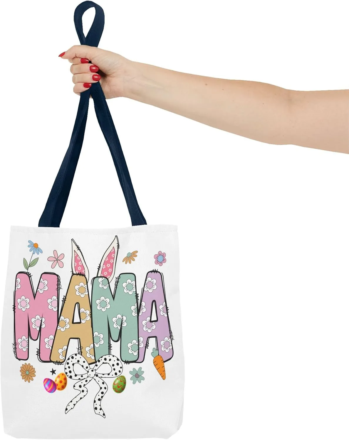 Christian Easter Day Mama Bunny Coquette Tote Bag for Women Casual Reusable Shoulder Shopping Grocery Bags for Mother's Day