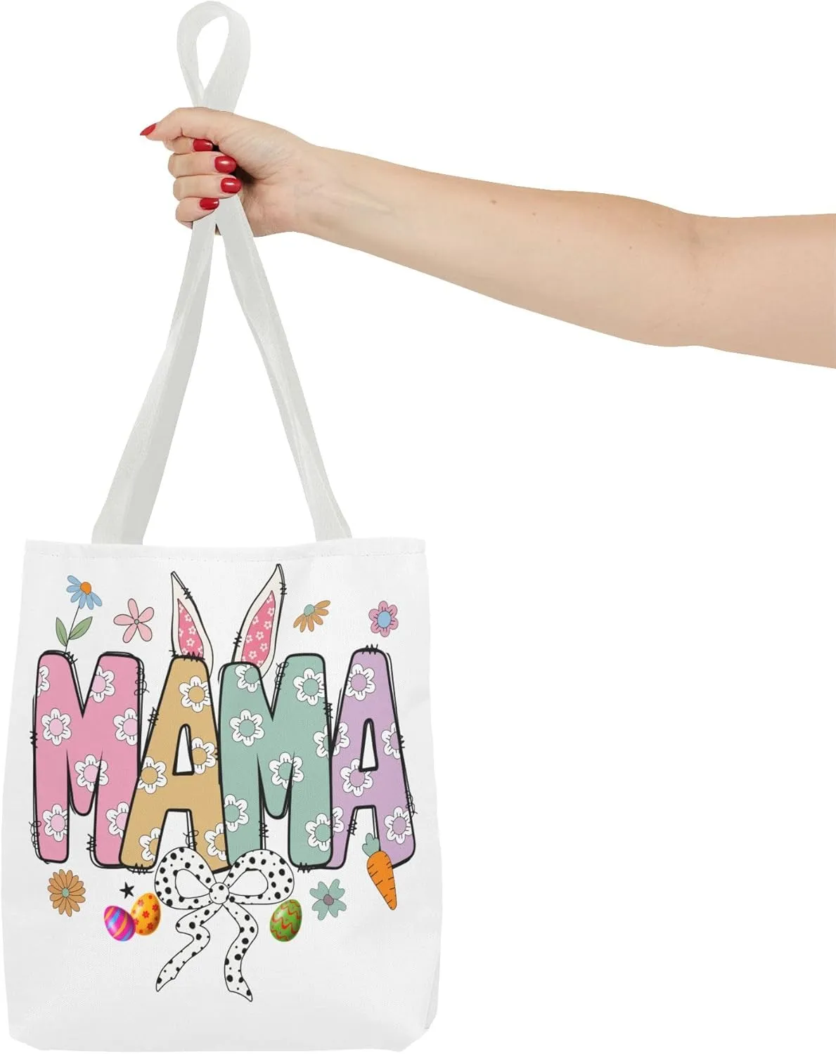 Christian Easter Day Mama Bunny Coquette Tote Bag for Women Casual Reusable Shoulder Shopping Grocery Bags for Mother's Day