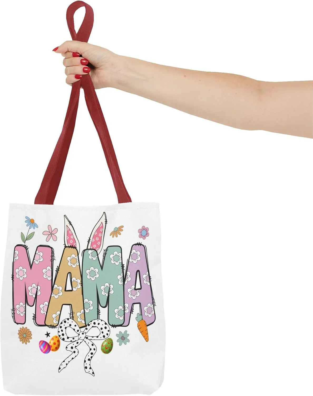 Christian Easter Day Mama Bunny Coquette Tote Bag for Women Casual Reusable Shoulder Shopping Grocery Bags for Mother's Day