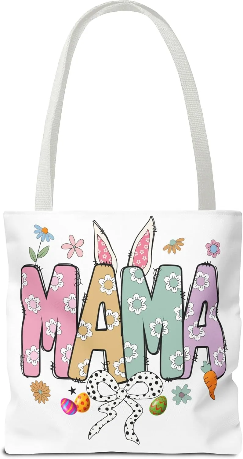 Christian Easter Day Mama Bunny Coquette Tote Bag for Women Casual Reusable Shoulder Shopping Grocery Bags for Mother's Day