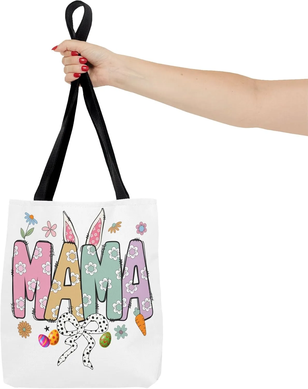 Christian Easter Day Mama Bunny Coquette Tote Bag for Women Casual Reusable Shoulder Shopping Grocery Bags for Mother's Day