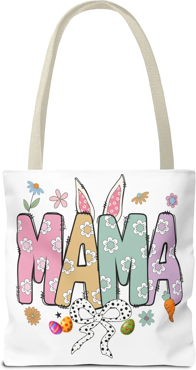 Christian Easter Day Mama Bunny Coquette Tote Bag for Women Casual Reusable Shoulder Shopping Grocery Bags for Mother's Day
