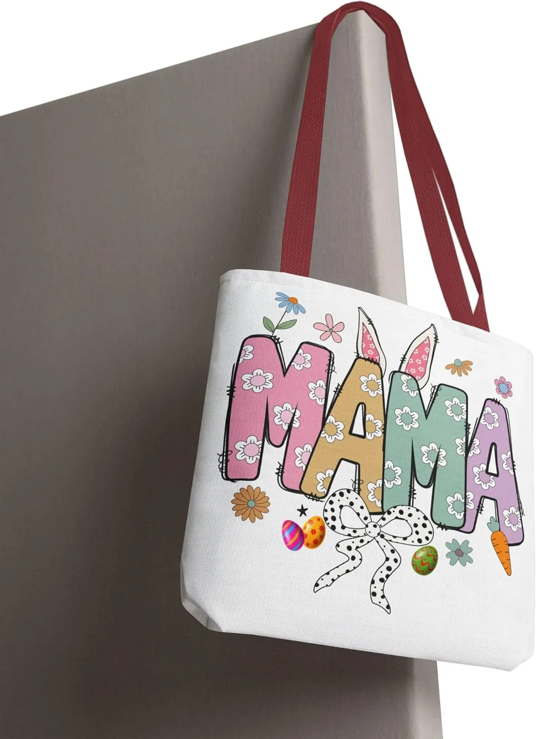 Christian Easter Day Mama Bunny Coquette Tote Bag for Women Casual Reusable Shoulder Shopping Grocery Bags for Mother's Day