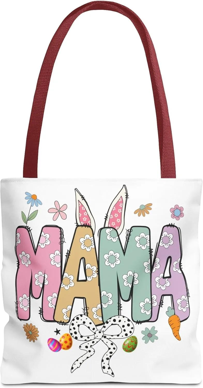 Christian Easter Day Mama Bunny Coquette Tote Bag for Women Casual Reusable Shoulder Shopping Grocery Bags for Mother's Day