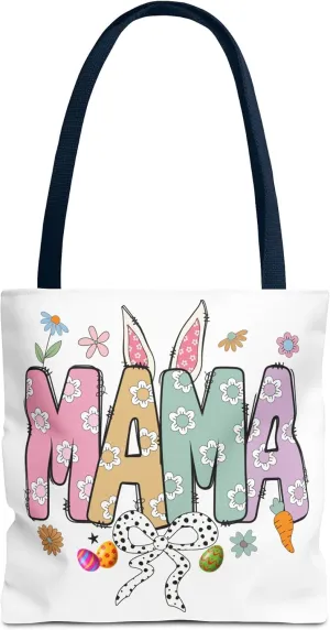 Christian Easter Day Mama Bunny Coquette Tote Bag for Women Casual Reusable Shoulder Shopping Grocery Bags for Mother's Day