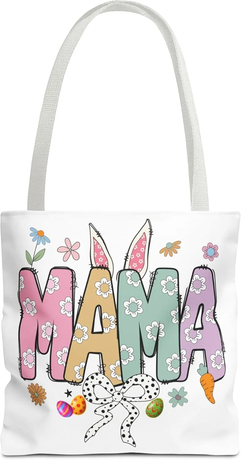 Christian Easter Day Mama Bunny Coquette Tote Bag for Women Casual Reusable Shoulder Shopping Grocery Bags for Mother's Day