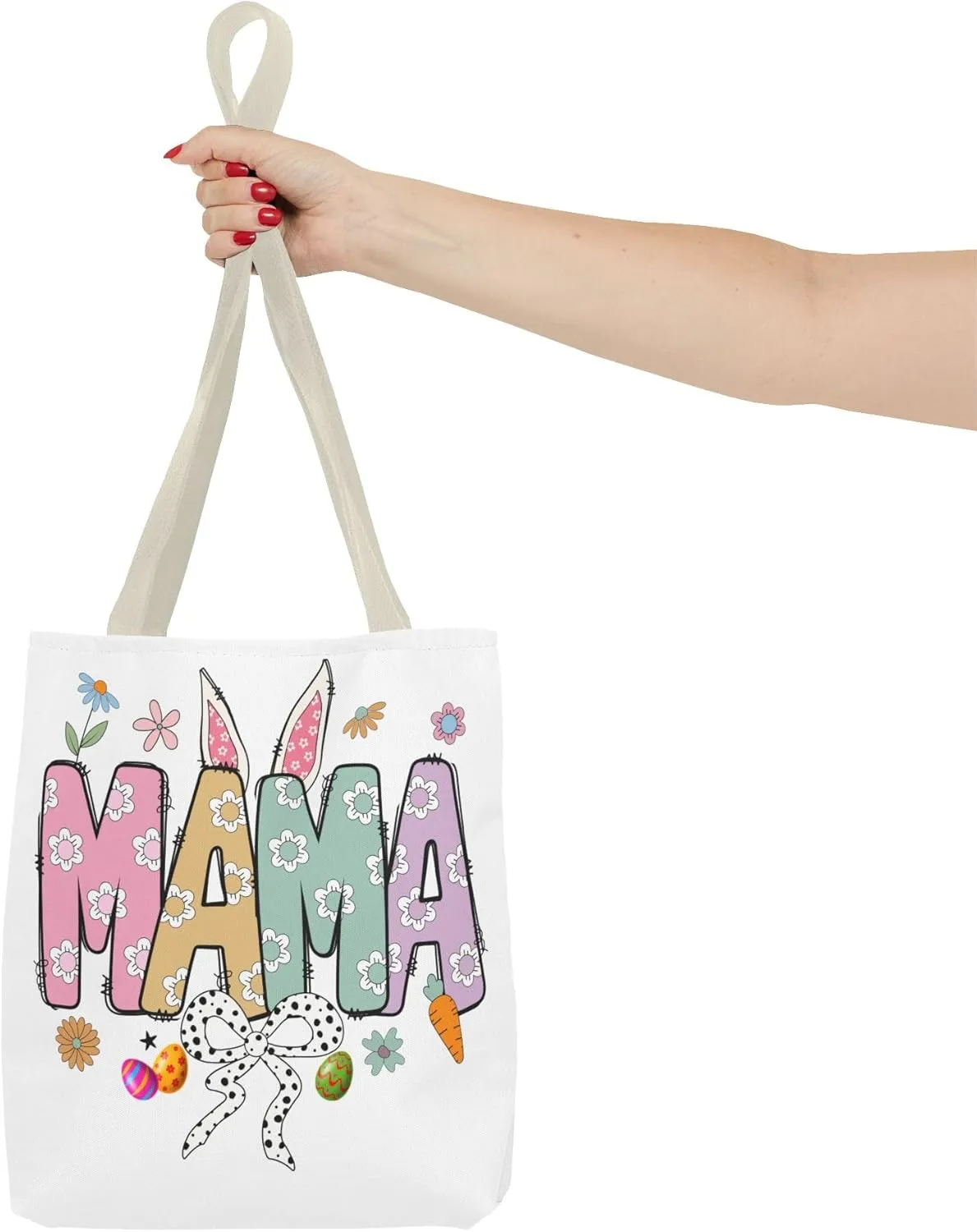 Christian Easter Day Mama Bunny Coquette Tote Bag for Women Casual Reusable Shoulder Shopping Grocery Bags for Mother's Day