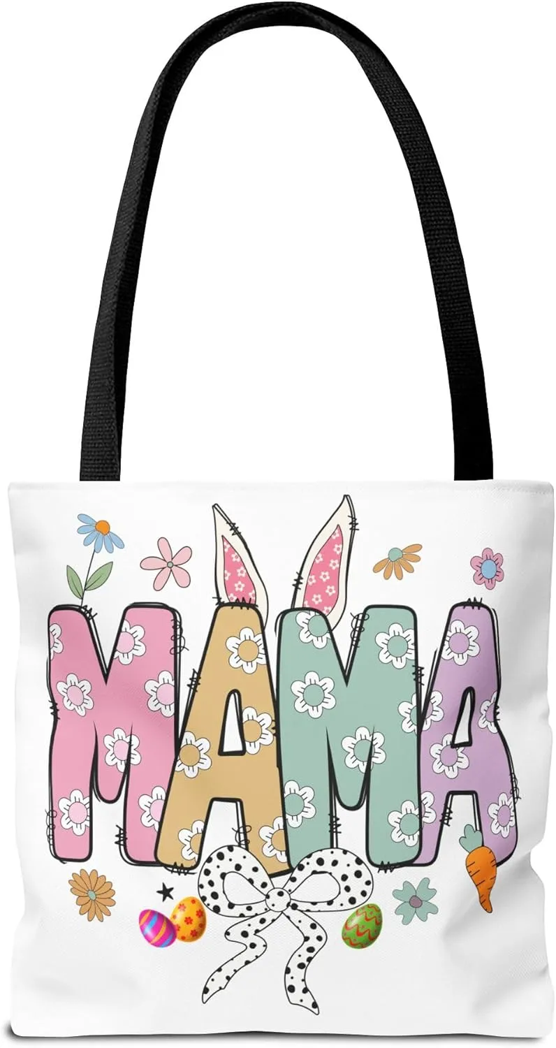 Christian Easter Day Mama Bunny Coquette Tote Bag for Women Casual Reusable Shoulder Shopping Grocery Bags for Mother's Day