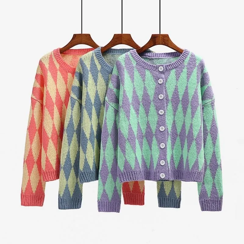 Color Block Chunky Knit Cardigan With Buttons