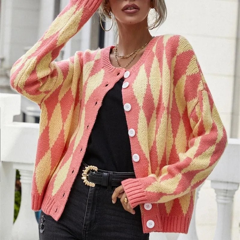 Color Block Chunky Knit Cardigan With Buttons