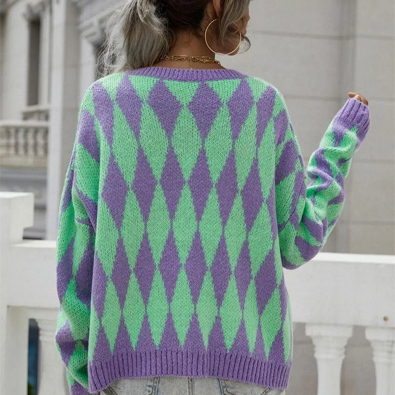 Color Block Chunky Knit Cardigan With Buttons