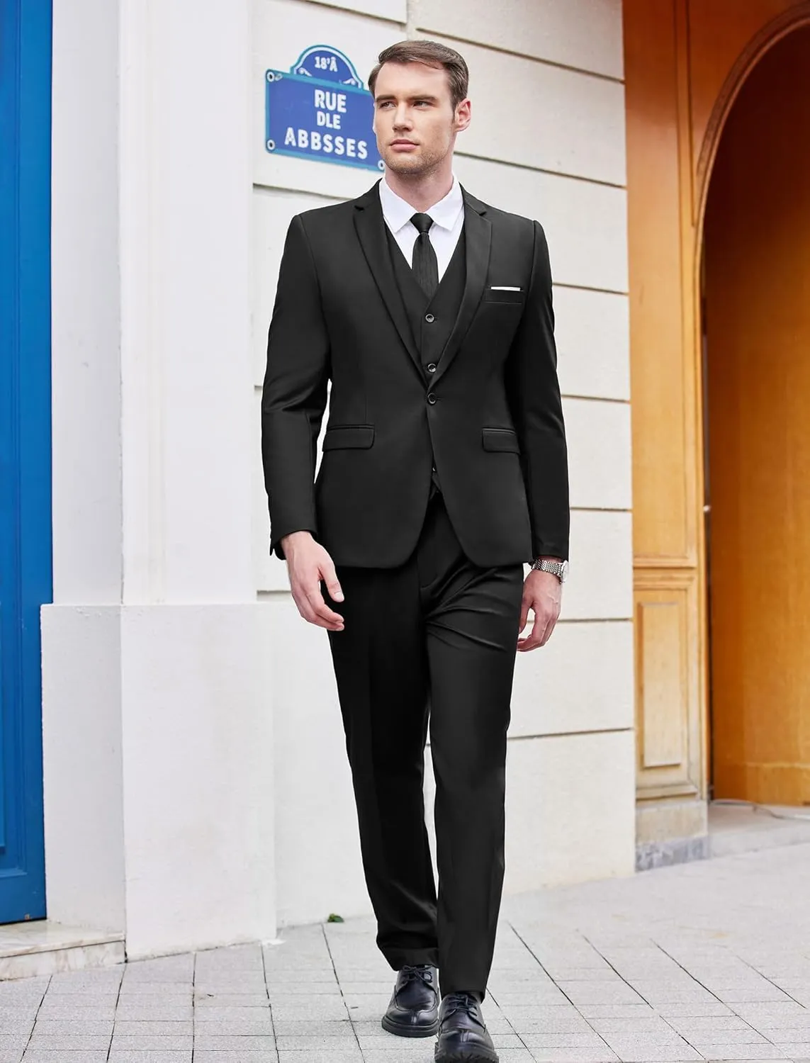 COOFANDY Men's 3 Piece Wedding Suit Set One Button Slim Fit Jacket Blazer Vest Pants Set Groom Prom Tuxedo Suits