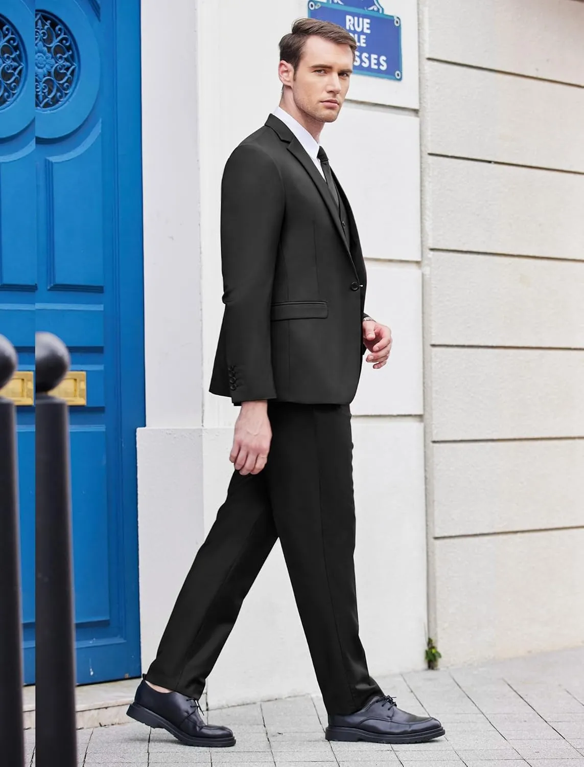COOFANDY Men's 3 Piece Wedding Suit Set One Button Slim Fit Jacket Blazer Vest Pants Set Groom Prom Tuxedo Suits