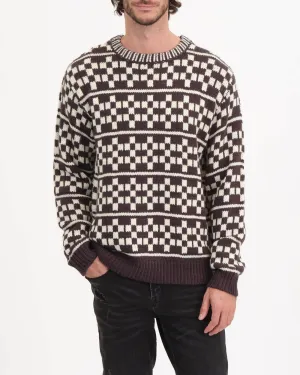 Crew Neck Checkerboard Jacquard Pullover