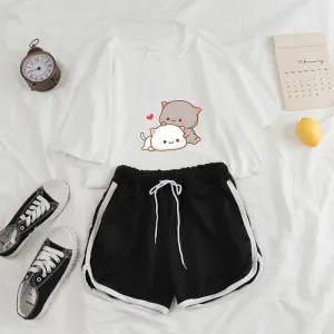 Cuddling Peach & Goma Tee and Shorts Sets