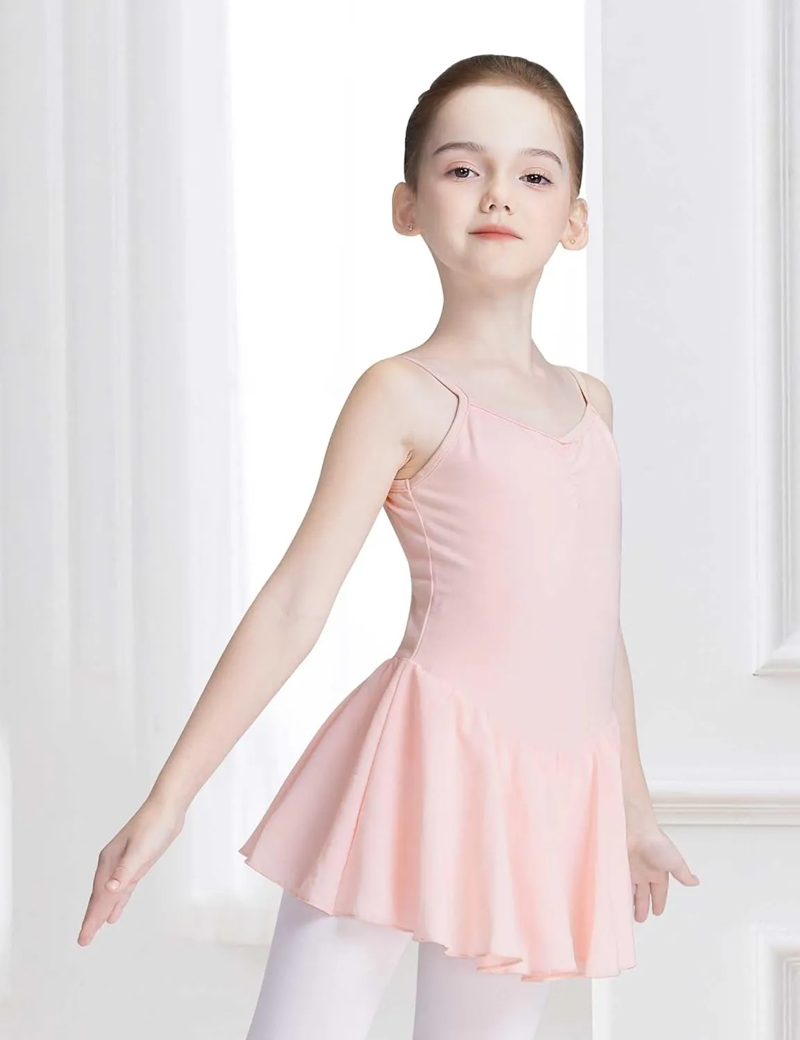Daydance Skirted Leotards Girls Short Sleeve Leotard Dress for Ballet, Dance
